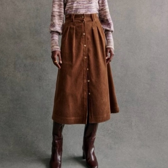 Sezane Dresses & Skirts - Sezane Clarine Midi Corduroy Skirt Organic Cotton in Caramel Brown EU 46 US 14